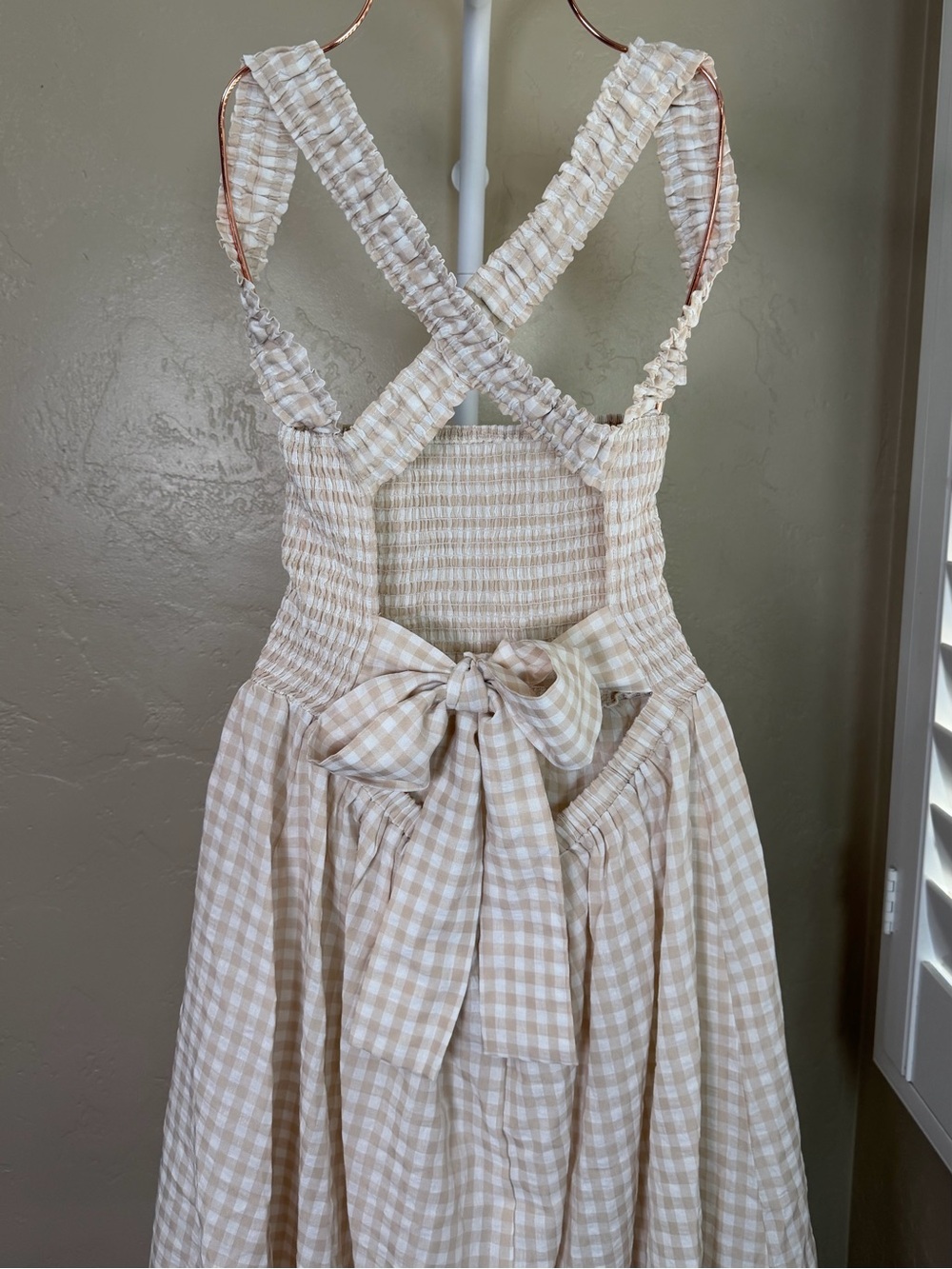 Commense Beige White Gingham Open Back Maxi Dress XL NWT Cotton Blend - Picture 8 of 11